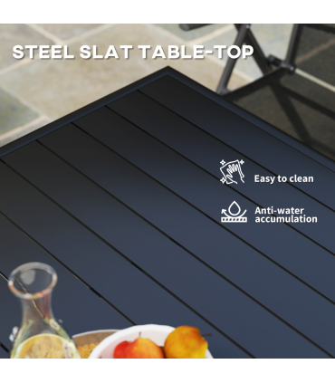 Outsunny Garden Table for 4 Person with Slat Top, Steel Frame, Black