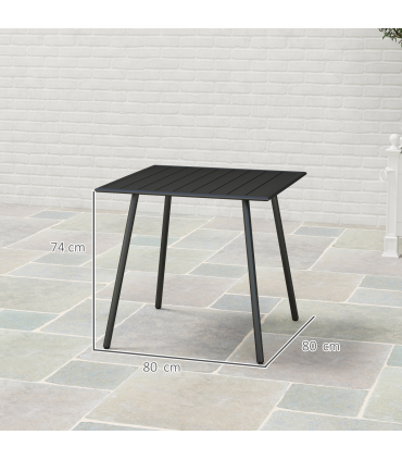 Outsunny Garden Table for 4 Person with Slat Top, Steel Frame, Black