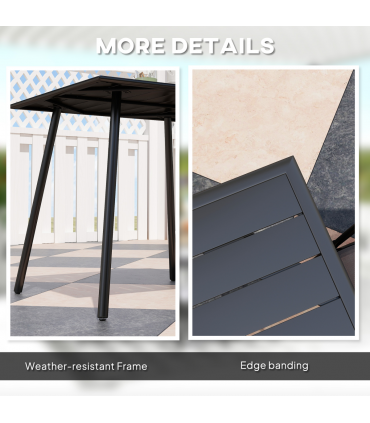 Outsunny Garden Table for 4 Person with Slat Top, Steel Frame, Black