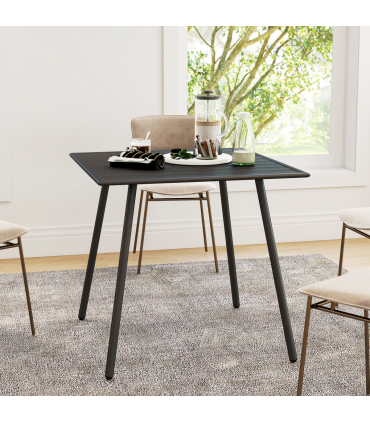 Outsunny Garden Table for 4 Person with Slat Top, Steel Frame, Black