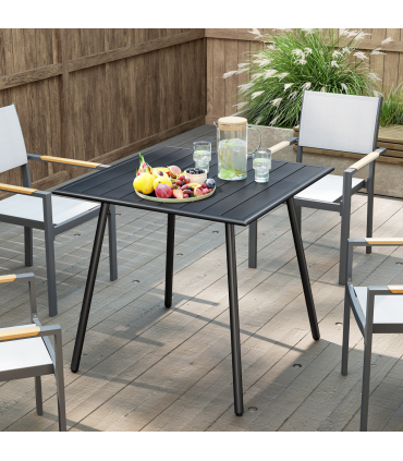 Outsunny Garden Table for 4 Person with Slat Top, Steel Frame, Black