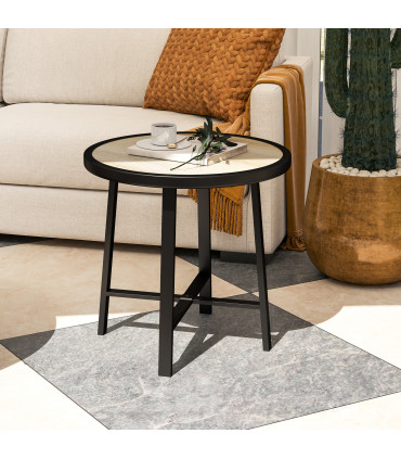 Outsunny 50.5cm Round Garden Table with SPC Tabletop, Nature Wood Finish