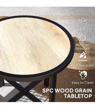 Outsunny 50.5cm Round Garden Table with SPC Tabletop, Nature Wood Finish