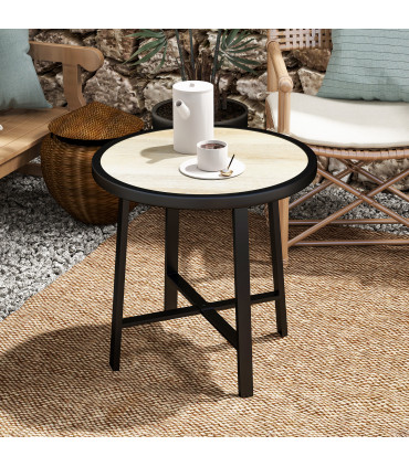 Outsunny 50.5cm Round Garden Table with SPC Tabletop, Nature Wood Finish