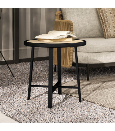 Outsunny 50.5cm Round Garden Table with SPC Tabletop, Nature Wood Finish