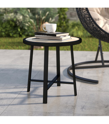 Outsunny 50.5cm Round Garden Table with SPC Tabletop, Nature Wood Finish