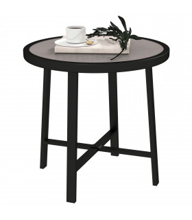 Outsunny 50.5cm Round Garden Table with SPC Tabletop, Grey Wood Effect