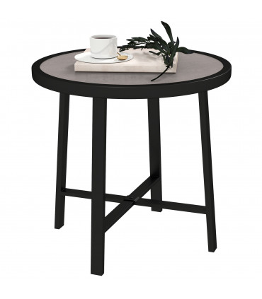Outsunny 50.5cm Round Garden Table with SPC Tabletop, Grey Wood Effect