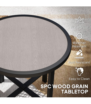 Outsunny 50.5cm Round Garden Table with SPC Tabletop, Grey Wood Effect