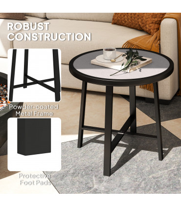 Outsunny 50.5cm Round Garden Table with SPC Tabletop, Grey Wood Effect