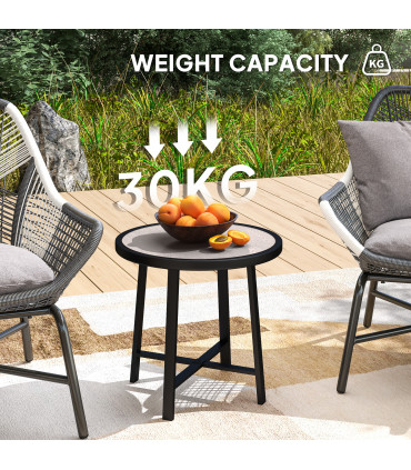 Outsunny 50.5cm Round Garden Table with SPC Tabletop, Grey Wood Effect