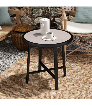Outsunny 50.5cm Round Garden Table with SPC Tabletop, Grey Wood Effect