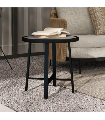 Outsunny 50.5cm Round Garden Table with SPC Tabletop, Grey Wood Effect