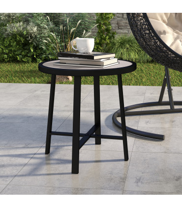 Outsunny 50.5cm Round Garden Table with SPC Tabletop, Grey Wood Effect