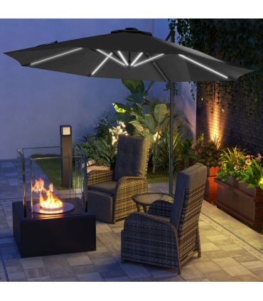 Outsunny 3(m) Solar LED Cantilever Parasol Adjustable Garden Umbrella Dark Grey