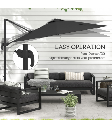 Outsunny 3(m) Solar LED Cantilever Parasol Adjustable Garden Umbrella Dark Grey