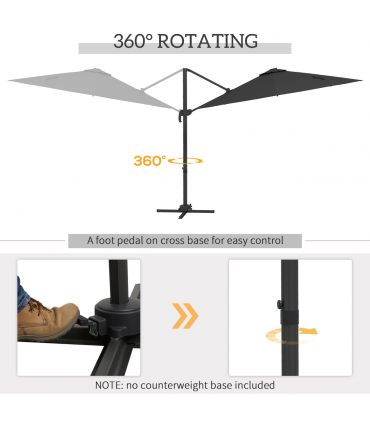 Outsunny 3(m) Solar LED Cantilever Parasol Adjustable Garden Umbrella Dark Grey