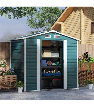 Outsunny 7 x 4ft Upgraded Metal Shed with Lock, Easy to Assemble, Green