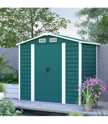 Outsunny 7 x 4ft Upgraded Metal Shed with Lock, Easy to Assemble, Green