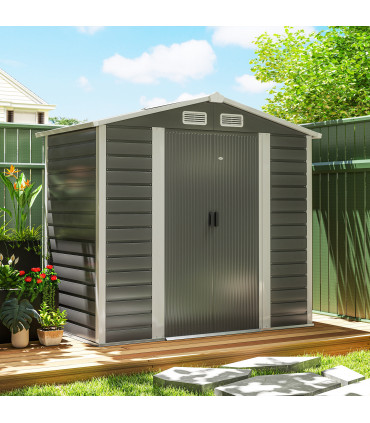 Outsunny 7 x 4ft Upgraded Metal Shed with Lock, Easy to Assemble, Dark Grey