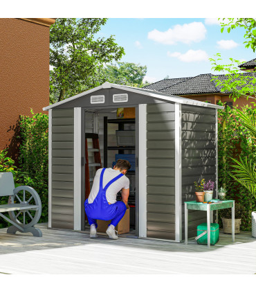 Outsunny 7 x 4ft Upgraded Metal Shed with Lock, Easy to Assemble, Dark Grey