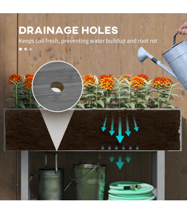 Outsunny Wooden Raised Bed w/ Bed Liner, Storage Shelf, Grey