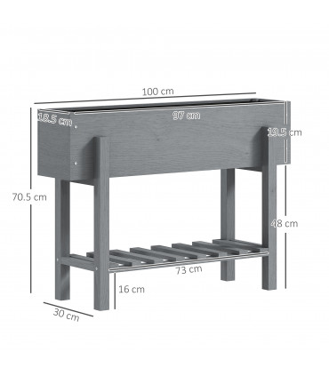 Outsunny Wooden Raised Bed w/ Bed Liner, Storage Shelf, Grey