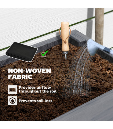 Outsunny Wooden Raised Bed w/ Bed Liner, Storage Shelf, Grey