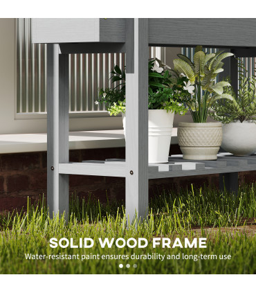 Outsunny Wooden Raised Bed w/ Bed Liner, Storage Shelf, Grey