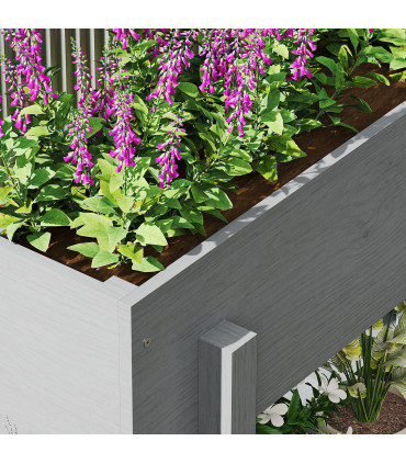 Outsunny Wooden Raised Bed w/ Bed Liner, Storage Shelf, Grey