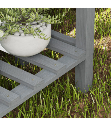 Outsunny Wooden Raised Bed w/ Bed Liner, Storage Shelf, Grey