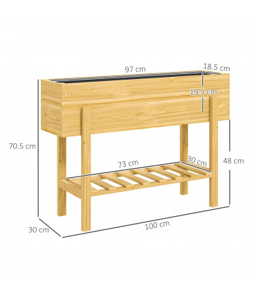 Outsunny Wooden Raised Bed w/ Bed Liner, Storage Shelf, Natural Wood Finish