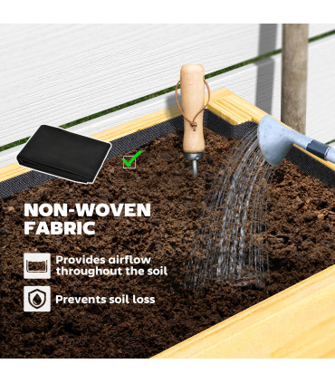 Outsunny Wooden Raised Bed w/ Bed Liner, Storage Shelf, Natural Wood Finish