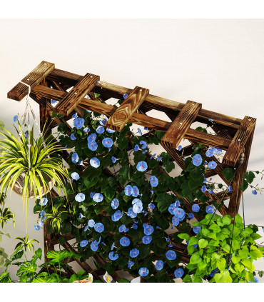 Outsunny Wooden Planter with Trellis and Drainage Holes, Carbonised
