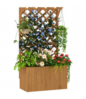 Outsunny Wooden Planter with Trellis and Drainage Holes, Natural