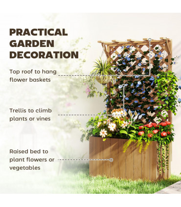 Outsunny Wooden Planter with Trellis and Drainage Holes, Natural
