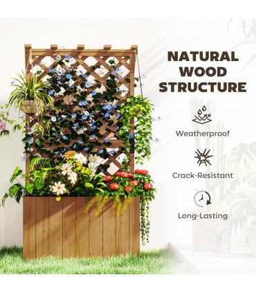 Outsunny Wooden Planter with Trellis and Drainage Holes, Natural
