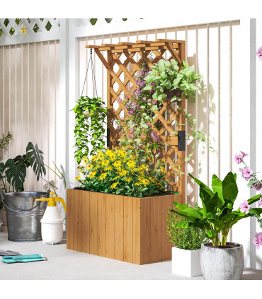 Outsunny Wooden Planter with Trellis and Drainage Holes, Natural