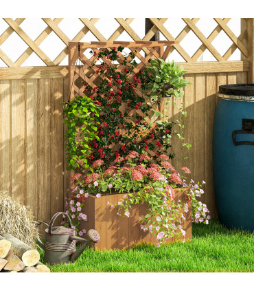 Outsunny Wooden Planter with Trellis and Drainage Holes, Natural