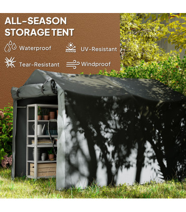 Outsunny Garden Tool Storage Shed with Roll-up Zipper Door, Dark Grey