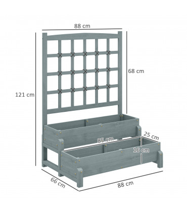Outsunny 2-Tier Wooden Raised Bed with Trellis and Drainage Holes, Grey