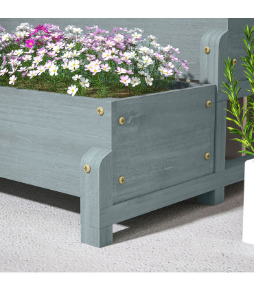 Outsunny 2-Tier Wooden Raised Bed with Trellis and Drainage Holes, Grey