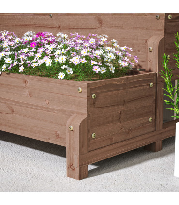 Outsunny 2-Tier Wooden Raised Bed with Trellis and Drainage Holes, Brown