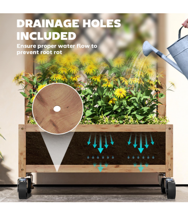 Outsunny Pack of 2 Wooden Raised Bed, Outdoor Planter Box w/ Metal Trellis