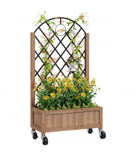 Outsunny Wooden Raised Bed, Outdoor Planter Box w/ Metal Trellis