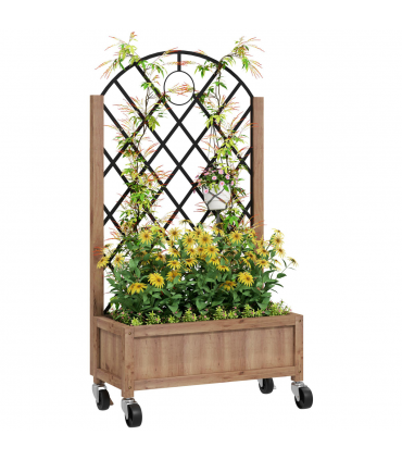 Outsunny Wooden Raised Bed, Outdoor Planter Box w/ Metal Trellis