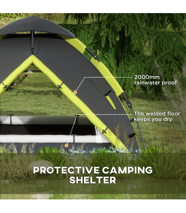 Outsunny 3-4 Man Camping Tent Portable with Bag, Quick Setup, Green