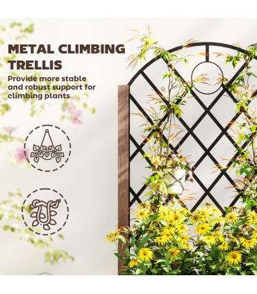 Outsunny Wooden Raised Bed, Outdoor Planter Box w/ Metal Trellis