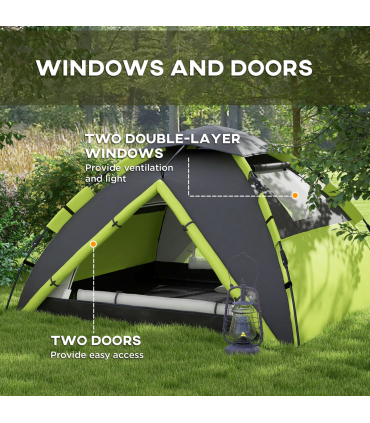 Outsunny 3-4 Man Camping Tent Portable with Bag, Quick Setup, Green