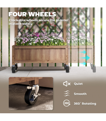 Outsunny Wooden Raised Bed, Outdoor Planter Box w/ Metal Trellis